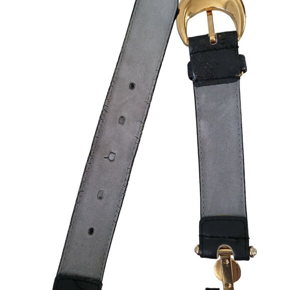 Vintage Daniel Hechter Belt Black Leather Gold Hardware - Picture 7 of 13